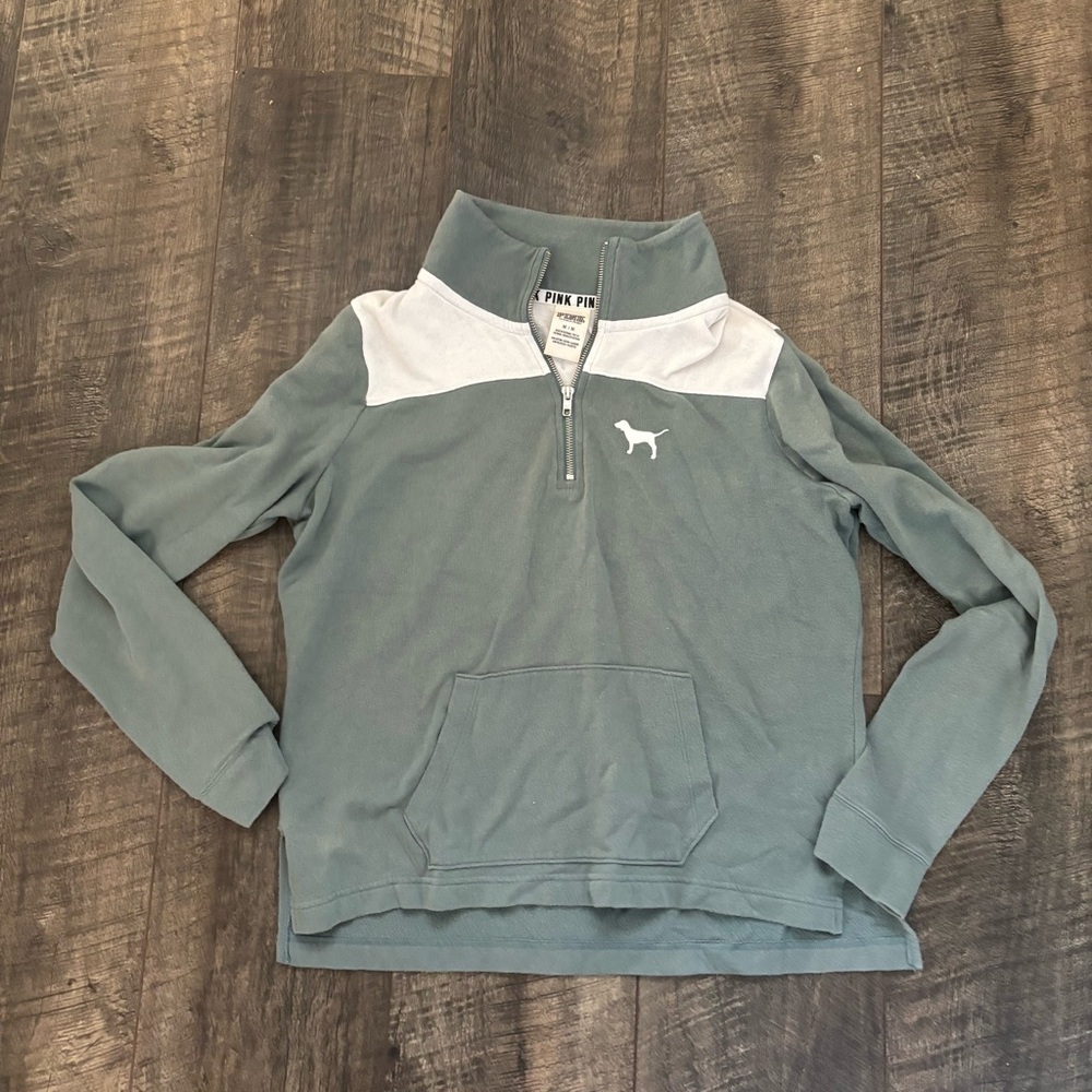 VS Pink Green and White Quarter-Zip Pullover